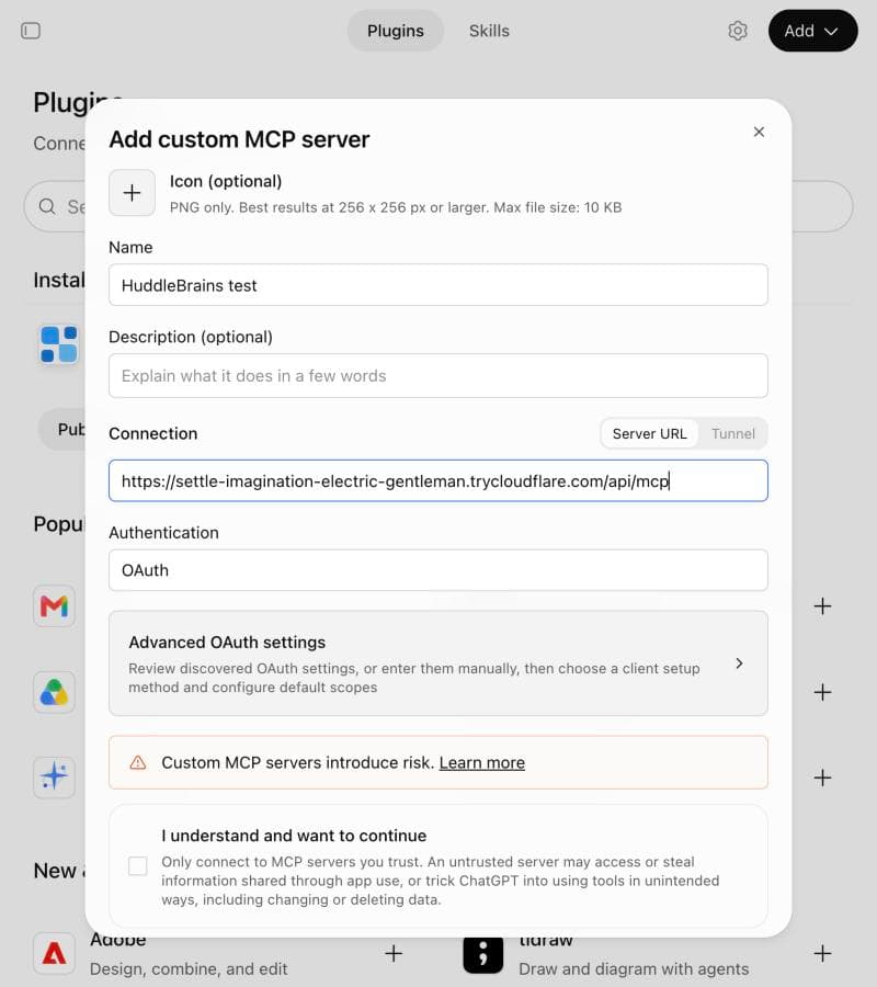 ChatGPT's custom server form