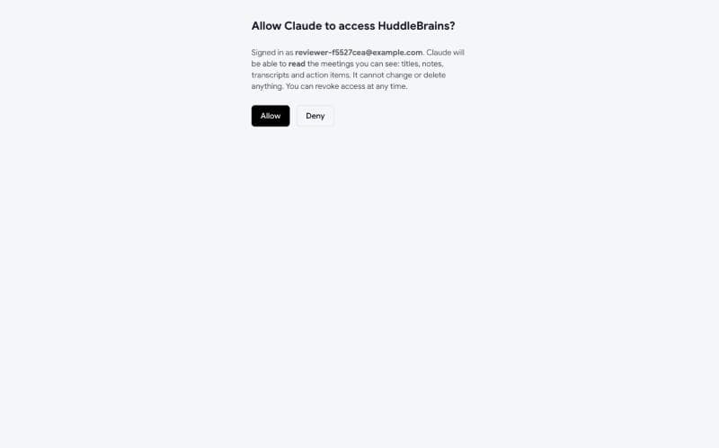 HuddleBrains asks whether Claude may read your meetings