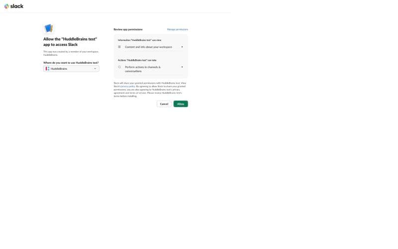 Slack's permission screen